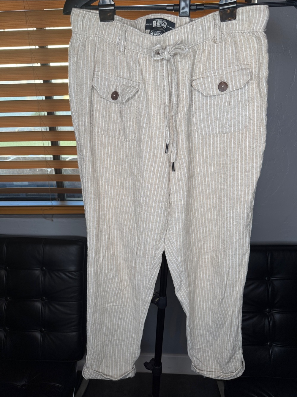 Rewash Striped Utility Pants Size
M Ivory Drawstring Waist